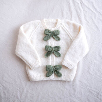 Hand Knitted Personalised Alpaca Bow Cardigan, 7 of 12