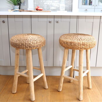 Wood Bar Stool With Wicker Seat, 2 of 10