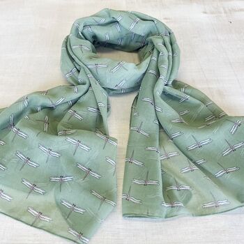 Dragonfly Cluster Scarf In Pale Blue Or Apple Green, 3 of 6