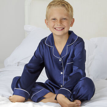 Personalised Navy Satin Family Set Pyjamas, 4 of 11