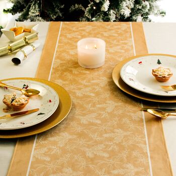 Christmas Table Place Mats Gold Holly Four Pack, 3 of 5