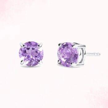 Lavender Amethyst Round Stud Earrings In Sterling Silver And Gold Vermeil, 2 of 12