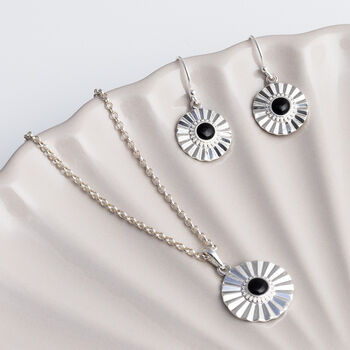 Sterling Silver Onyx Sun Disc Necklace, 3 of 5
