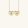 Engraved Double Heart Initial Necklace Gold, thumbnail 1 of 3