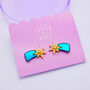 Teal And Gold Shooting Star Stud Earrings, thumbnail 5 of 8