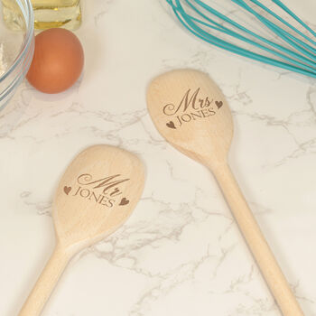 Mr And Mrs Wedding Pair Of Wooden Baking Spoons, 2 of 2