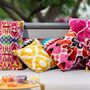 Oblong Ikat Velvet Cushion Multi Zigzag, thumbnail 7 of 9