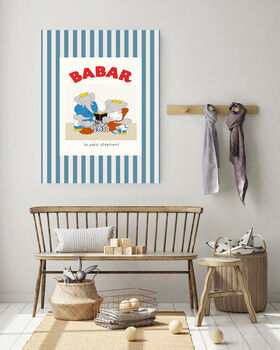 Babar Stripy Blue Family Nursery Art Print, 3 of 4