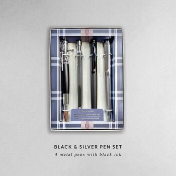 Black And Silver Metal Four Piece Pen Gift Set, 7 of 7