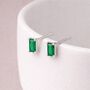 Sterling Silver Emerald Baguette Stud Earrings – 6mm X 4mm, thumbnail 1 of 6
