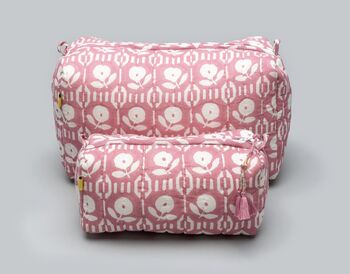 Arpora Floral Hand Block Pattern Pink Make Up Bag, 2 of 7
