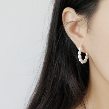 Sterling Silver Pearl Hoop Earrings, 2 of 5