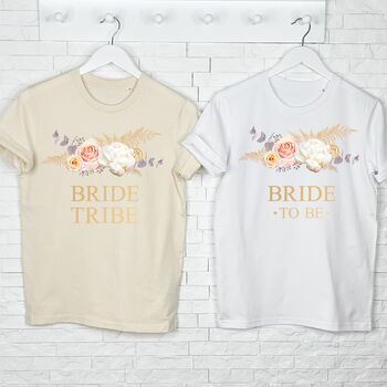 Bride To Be Pampas Grass And Floral Gold T Shirt, 2 of 3