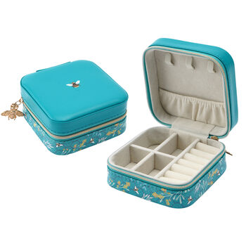 Square Bee Travel Jewellery Box Case Blue, 2 of 7