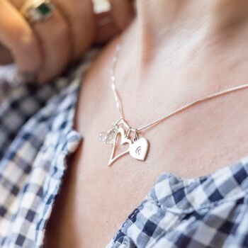 Personalised Heart Necklace With Initial Charm And Birthstone, 6 of 13