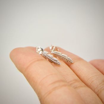 Sterling Silver Feather Stud Earrings, 2 of 8