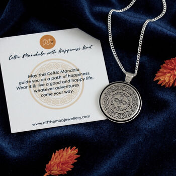 Celtic Happiness Mandala Personalised Silver Necklace, 4 of 12