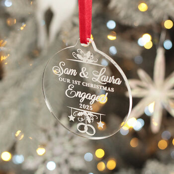 Pair Of 1st Christmas Engaged Champagne Flutes And Decoration, 4 of 5