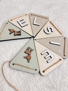 Woodland Nursery Bunting Custom Name Garland With Animals, 2 of 10