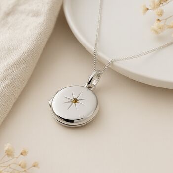 Personalised Sterling Silver November Birthstone Locket – Citrine, 3 of 8