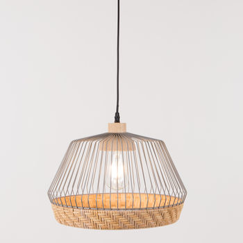 Birdy Wire Pendant Light With Braided Rattan Border, 3 of 3