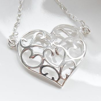 Sterling Silver Filigree Heart Necklace, 3 of 5