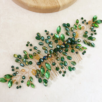 Green And Gold Crystal Hair Comb, 2 of 5