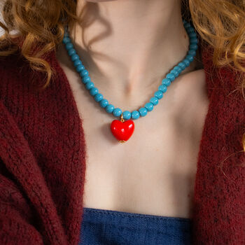 Turquoise Bead And Red Heart Necklace, 2 of 8