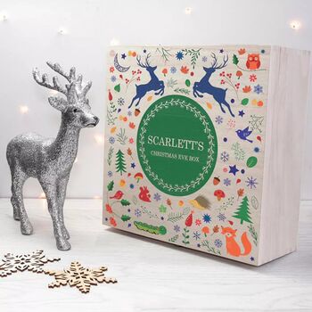 Personalised Festive Woodland Green Christmas Eve Box, 3 of 5