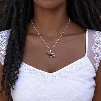 Personalised Sterling Silver Baltic Amber Robin Pendant Necklace, 2 of 10