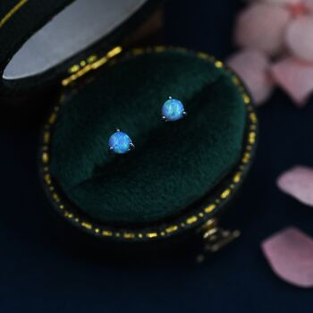 Sterling Silver Tiny Little Blue Opal Stud Earrings, 2 of 10
