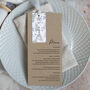 Autumnal Kraft Wedding Menu Cards With Guest Name Tags And Ribbon, thumbnail 1 of 7