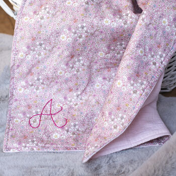 Floral Liberty Fabric Hand Embroidered Baby Blanket, 2 of 11