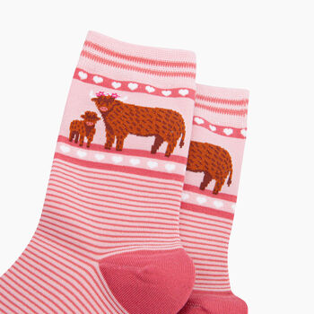 Highland Cow Calf Striped Bamboo Socks In Pink, 3 of 4