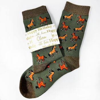 Personalised Birthday Horse Bamboo Socks With Gold Foil Label, 2 of 8