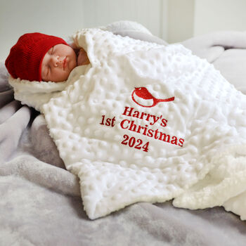 Personalised 1st Christmas Robin Baby Sherpa Blanket, 2 of 6