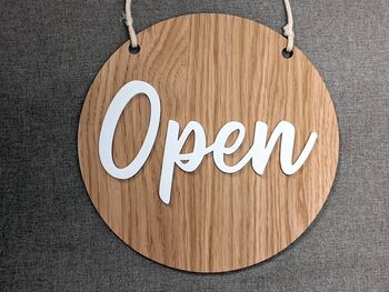 Open Closed Two Side Shop Sign Door Oak Wood Acrylic, 2 of 11