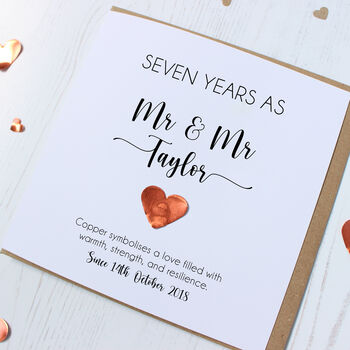 Personalised 7th Wedding Anniversary Card With Copper Heart, 6 of 6
