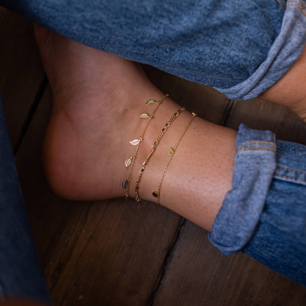 Delicate Gold 14 K Leaf Chain Anklet, 1 of 8