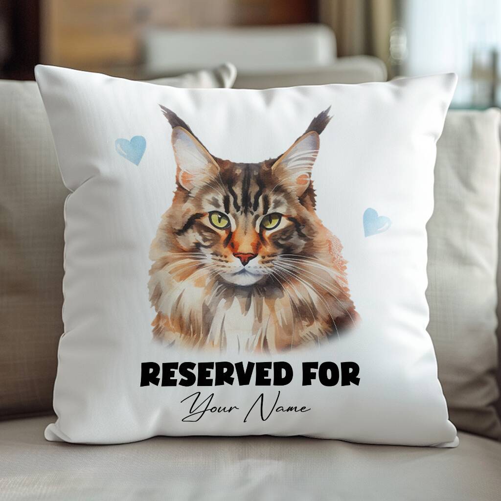 Personalised Maine Coon Cat Reserved For Cushion Cover, 1 of 2