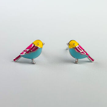 Sterling Silver Colourful Bird Stud Earrings, 4 of 9