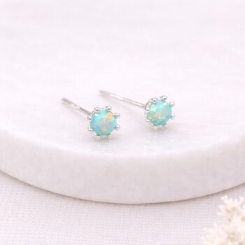 Sterling Silver Green Opal Micro Stud Earrings – 4mm, 3 of 8