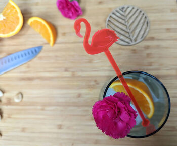 Flamingo Drink Stirrer On Neon Pink Translucent Acrylic, 3 of 7