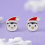 Sterling Silver Christmas Penguin Santa Hat Earrings, thumbnail 1 of 3