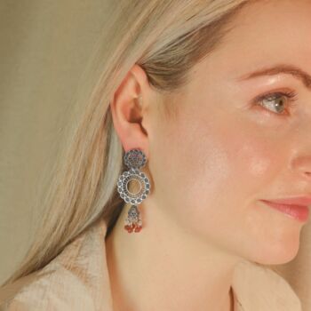 Indian Boho Oxidised Drop Ethnic Jhumkis Earrings, 3 of 12