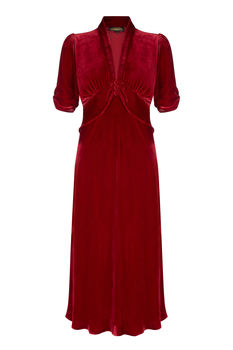Deep Red Silk Velvet Midi Dress, 2 of 3