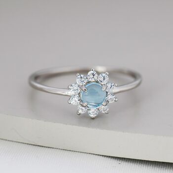 Genuine Blue Aquamarine Halo Ring Sterling Silver, 4 of 12