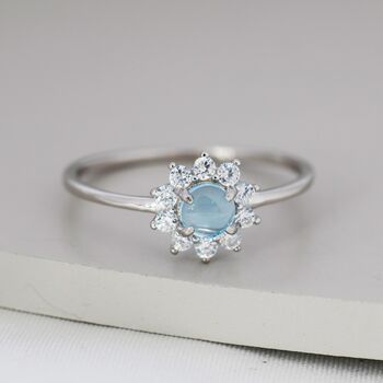 Genuine Blue Aquamarine Halo Ring Sterling Silver, 4 of 11