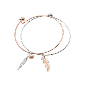 Rose Gold Silver Feather Charm Bracelets Gift For Her, 2 of 2
