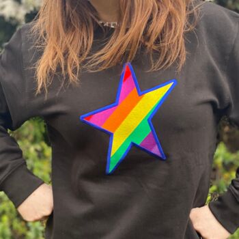 Large Star Embroidered Rainbow Sweatshirt Black, 2 of 2